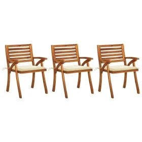 Garden dining chairs with cushions 3 pcs solid acacia wood by vidaXL, Garden chairs - Ref: Foro24-3060787, Price: 252,04 €, D...