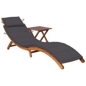 Garden lounger with table and cushion made of solid acacia wood. by vidaXL, Loungers - Ref: Foro24-3061587, Price: 191,14 €, ...