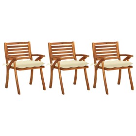 Garden dining chairs with cushions 3 pcs solid acacia wood by vidaXL, Garden chairs - Ref: Foro24-3060832, Price: 259,57 €, D...