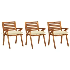 Garden dining chairs with cushions 3 pcs solid acacia wood by vidaXL, Garden chairs - Ref: Foro24-3060832, Price: 254,45 €, D...