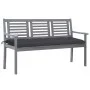 Banco de jardín 3 plazas madera eucalipto gris y cojín 150 cm de vidaXL, Bancos de jardín - Ref: Foro24-3061065, Precio: 222,...