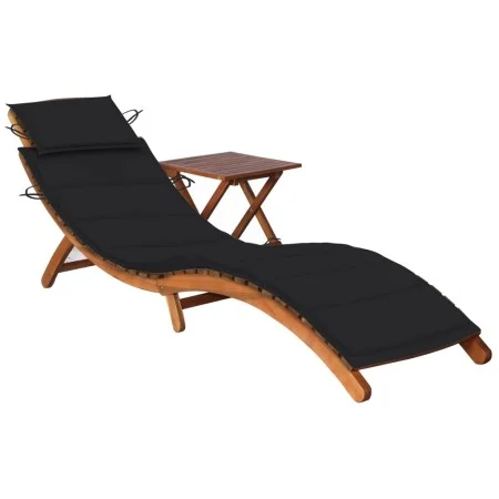 Tumbona de jardín con mesa y cojín madera maciza de acacia von vidaXL, Liegen - Ref: Foro24-3061594, Preis: 200,50 €, Rabatt: %