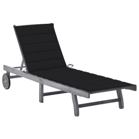 Garden lounger with solid gray acacia wood cushion by vidaXL, Loungers - Ref: Foro24-3061366, Price: 197,01 €, Discount: %