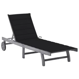 Garden lounger with solid gray acacia wood cushion by vidaXL, Loungers - Ref: Foro24-3061366, Price: 197,29 €, Discount: %