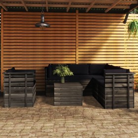 Muebles de palets de jardín 7 piezas cojines madera maciza pino