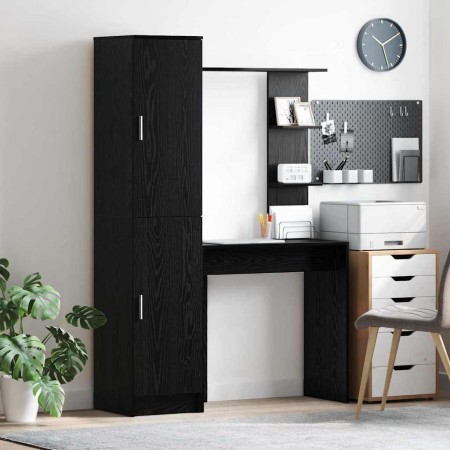 Escritorio con almacenamiento con estante 2 pcs Roble negro