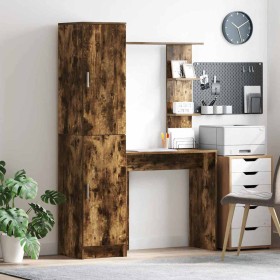Escritorio con almacenamiento con estante 2 pcs Roble ahumado