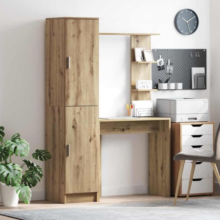 Escritorio con almacenamiento con estante 2 pcs Roble artisan