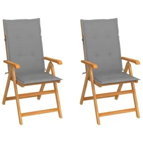 Garden chairs 2 pcs with gray cushions solid teak wood by vidaXL, Garden chairs - Ref: Foro24-3062377, Price: 261,24 €, Disco...