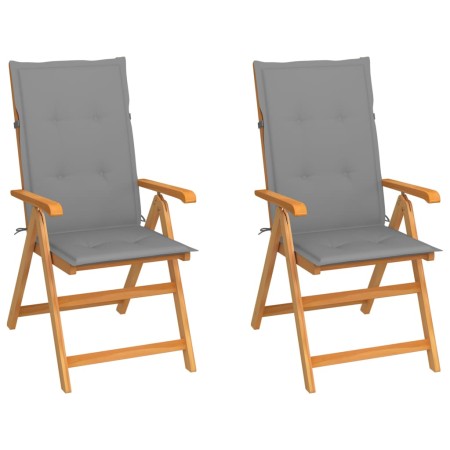 Gartenstühle 2 Stück mit grauen Kissen aus massivem Teakholz von vidaXL, Gartenstühle - Ref: Foro24-3062377, Preis: 265,98 €,...