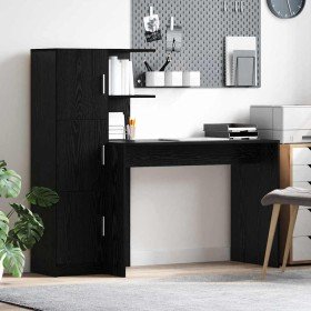 Escritorio con almacenamiento con estante 2 pcs Roble negro