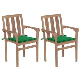 Garden chairs 2 units with green teak wood cushions by vidaXL, Garden chairs - Ref: Foro24-3062213, Price: 248,67 €, Discount: %