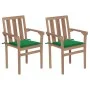 Garden chairs 2 units with green teak wood cushions by vidaXL, Garden chairs - Ref: Foro24-3062213, Price: 253,83 €, Discount: %