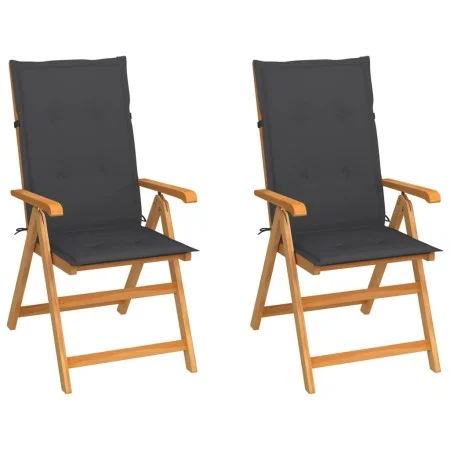 Sillas de jardín 2 uds con cojines antracita madera maciza teca de vidaXL, Sillas de jardín - Ref: Foro24-3062376, Precio: 26...