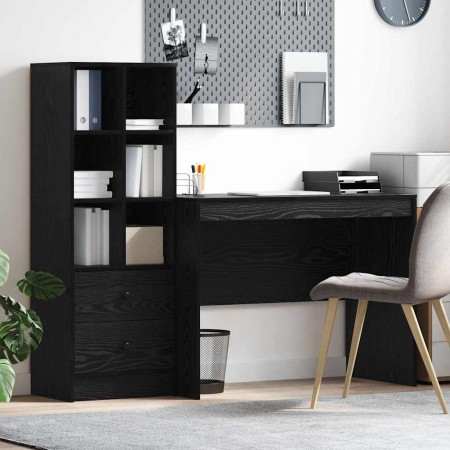 Escritorio con almacenamiento con cajón 2 pcs Roble negro