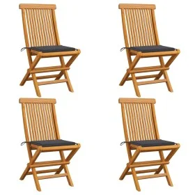 Gartenstühle 4 Einheiten mit anthrazitfarbenen Teakholzkissen von vidaXL, Gartenstühle - Ref: Foro24-3062568, Preis: 249,26 €...