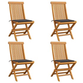 Gartenstühle 4 Einheiten mit anthrazitfarbenen Teakholzkissen von vidaXL, Gartenstühle - Ref: Foro24-3062568, Preis: 259,99 €...