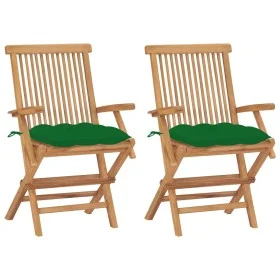 Garden chairs 2 pcs solid teak wood with green cushions by vidaXL, Garden chairs - Ref: Foro24-3062507, Price: 182,87 €, Disc...