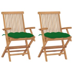 Gartenstühle 2 Stück aus massivem Teakholz mit grünen Kissen von vidaXL, Gartenstühle - Ref: Foro24-3062507, Preis: 204,26 €,...