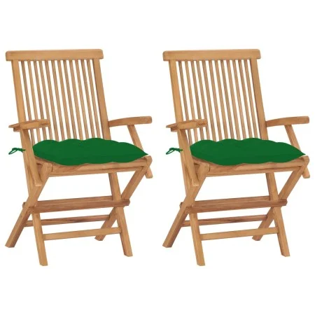 Garden chairs 2 pcs solid teak wood with green cushions by vidaXL, Garden chairs - Ref: Foro24-3062507, Price: 185,05 €, Disc...