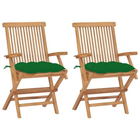 Gartenstühle 2 Stück aus massivem Teakholz mit grünen Kissen von vidaXL, Gartenstühle - Ref: Foro24-3062507, Preis: 204,26 €,...