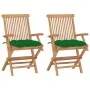 Garden chairs 2 pcs solid teak wood with green cushions by vidaXL, Garden chairs - Ref: Foro24-3062507, Price: 185,05 €, Disc...