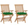 Gartenstühle 2 Stück aus massivem Teakholz mit grünen Kissen von vidaXL, Gartenstühle - Ref: Foro24-3062507, Preis: 204,26 €,...