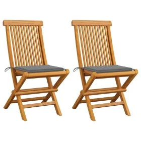 Garden chairs 2 units with gray teak wood cushions by vidaXL, Garden chairs - Ref: Foro24-3062461, Price: 148,58 €, Discount: %