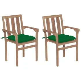 Garden chairs, 2 units, teak wood with green cushions by vidaXL, Garden chairs - Ref: Foro24-3062228, Price: 254,57 €, Discou...