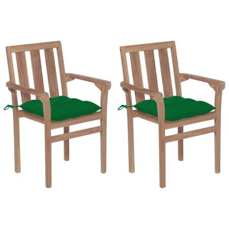 Gartenstühle 2 Einheiten Teakholz mit grünen Kissen von vidaXL, Gartenstühle - Ref: Foro24-3062228, Preis: 260,21 €, Rabatt: %