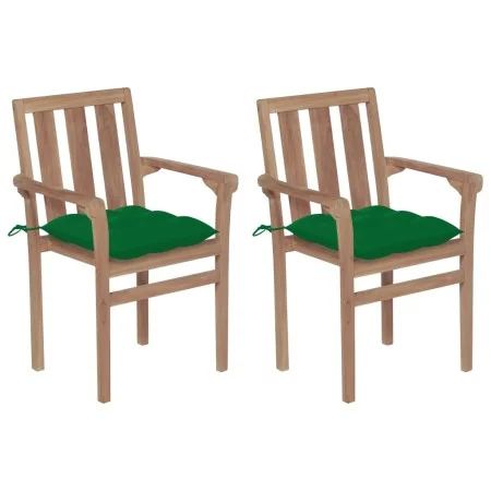 Sillas de jardín 2 unidades madera de teca con cojines verde de vidaXL, Sillas de jardín - Ref: Foro24-3062228, Precio: 254,7...