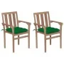Sillas de jardín 2 unidades madera de teca con cojines verde de vidaXL, Sillas de jardín - Ref: Foro24-3062228, Precio: 254,7...
