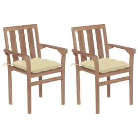 Garden chairs 2 units teak wood with cream cushions by vidaXL, Garden chairs - Ref: Foro24-3062225, Price: 260,02 €, Discount: %