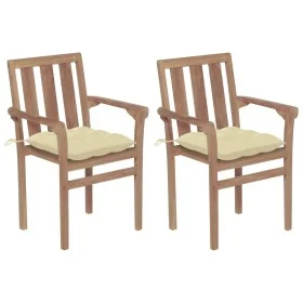 Gartenstühle 2 Einheiten aus Teakholz mit cremefarbenen Kissen von vidaXL, Gartenstühle - Ref: Foro24-3062225, Preis: 254,75 ...