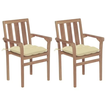 Gartenstühle 2 Einheiten aus Teakholz mit cremefarbenen Kissen von vidaXL, Gartenstühle - Ref: Foro24-3062225, Preis: 260,02 ...