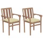 Sillas de jardín 2 unidades madera de teca con cojines crema de vidaXL, Sillas de jardín - Ref: Foro24-3062225, Precio: 259,87 €