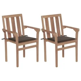 Sillas de jardín 2 uds con cojines gris taupe madera de teca by vidaXL, Garden chairs - Ref: Foro24-3062216, Price: 257,61 €,...