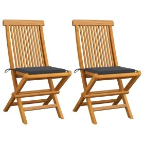 Garden chairs 2 units with anthracite cushions teak wood by vidaXL, Garden chairs - Ref: Foro24-3062460, Price: 148,21 €, Dis...