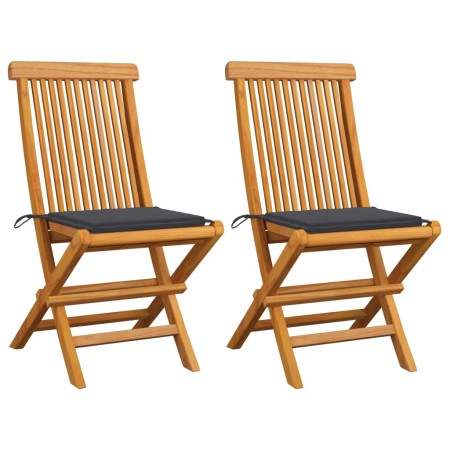 Sillas de jardín 2 uds con cojines antracita madera de teca de vidaXL, Sillas de jardín - Ref: Foro24-3062460, Precio: 133,04 €