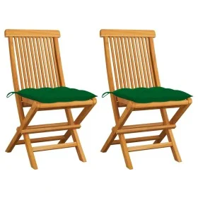 Garden chairs 2 pcs solid teak wood with green cushions by vidaXL, Garden chairs - Ref: Foro24-3062480, Price: 144,63 €, Disc...