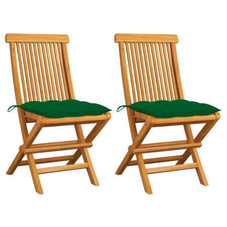 Garden chairs 2 pcs solid teak wood with green cushions by vidaXL, Garden chairs - Ref: Foro24-3062480, Price: 142,80 €, Disc...
