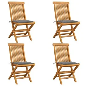 Garden chairs 4 units with gray teak wood cushions by vidaXL, Garden chairs - Ref: Foro24-3062569, Price: 244,47 €, Discount: %