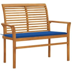 Solid teak wood garden bench with royal blue cushion 112 cm by vidaXL, garden benches - Ref: Foro24-3062659, Price: 150,19 €,...