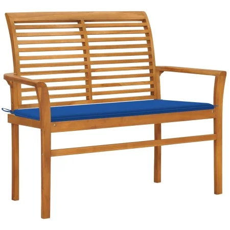 Solid teak wood garden bench with royal blue cushion 112 cm by vidaXL, garden benches - Ref: Foro24-3062659, Price: 152,07 €,...