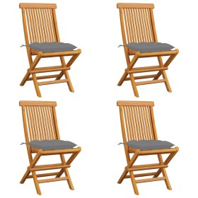 Garden chairs 4 units solid teak wood and gray cushions by vidaXL, Garden chairs - Ref: Foro24-3062584, Price: 251,62 €, Disc...