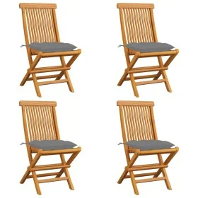 Gartenstühle 4 Stk. massives Teakholz und graue Kissen von vidaXL, Gartenstühle - Ref: Foro24-3062584, Preis: 241,24 €, Rabat...