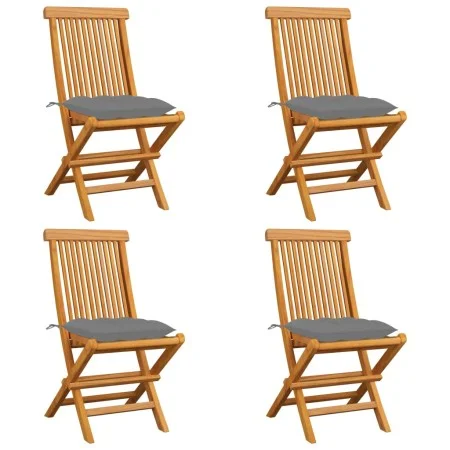 Gartenstühle 4 Stk. massives Teakholz und graue Kissen von vidaXL, Gartenstühle - Ref: Foro24-3062584, Preis: 244,99 €, Rabat...