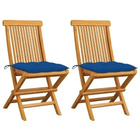 Gartenstühle 2 Stück aus massivem Teakholz mit blauen Kissen von vidaXL, Gartenstühle - Ref: Foro24-3062485, Preis: 144,51 €,...