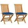 Sillas de jardín 2 uds madera maciza de teca con cojines azules de vidaXL, Sillas de jardín - Ref: Foro24-3062485, Precio: 14...