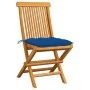 Sillas de jardín 2 uds madera maciza de teca con cojines azules de vidaXL, Sillas de jardín - Ref: Foro24-3062485, Precio: 14...